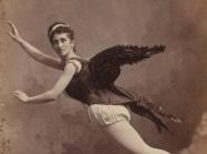 sepia photograph of a woman in angel costume
