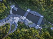 Aerial view of Crystal Bridges Museum of American Art, Bentonville, Arkansas