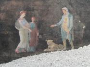 A new fresco uncovered from a house in Regio IX (region 9) at the city of Pompeii depicting Paris of Troy persuading Helen to run away with him, thus providing the catalyst for the Trojan War. These new frescoes are some of the finest examples to date and showcase details often lost over time in other ancient paintings.