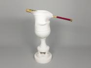 Laurent Craste Iconocraste au bat VII, 2024/25 Porcelain, glaze, and baseball bat 40 3/4 × 33 5/16 × 14 ¾ inches Courtesy of the artis