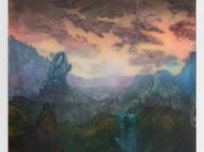Joan Nelson painting of a rocky landscape with a waterfall
