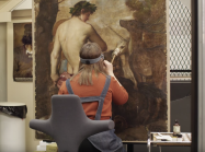Alice Tate-Harte as she works to restore Titian's 'Orpheus Enchanting the Animals'