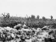 soldiers in distance with guns