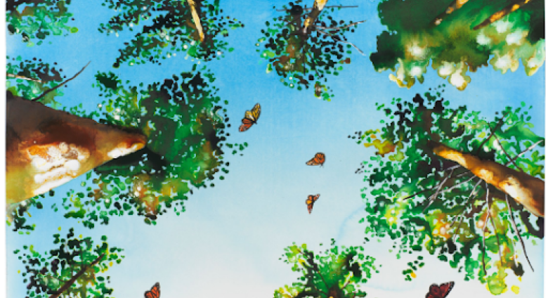 Alexis Rockman, Sequoias, 2024, watercolor and acrylic on paper, 18 x 24 inches (46 x 61 cm), framed: 20 x 26 inches (51 x 66 cm), $16,000