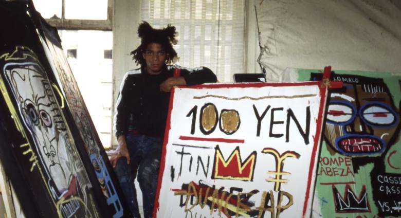 Basquiat with works inside