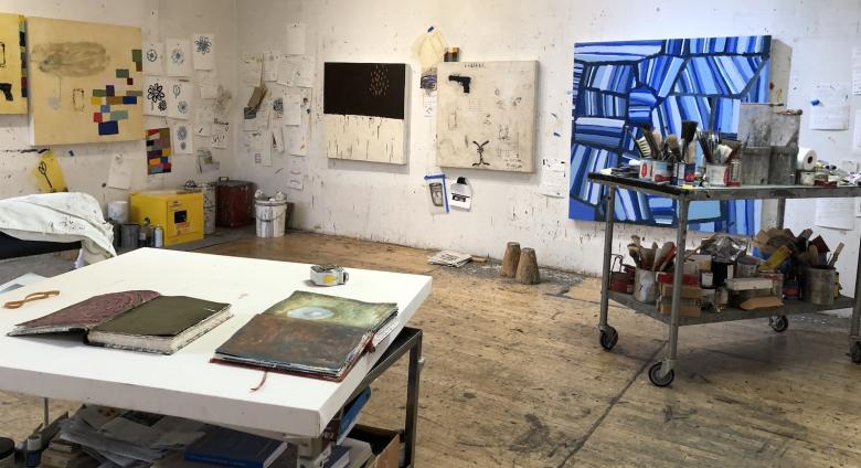 Squeak Carnwath's studio, February 2022