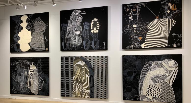 Cue Art Foundation 2019 NYC Installation of Sarah Amos' Solo Show Chalk Lines