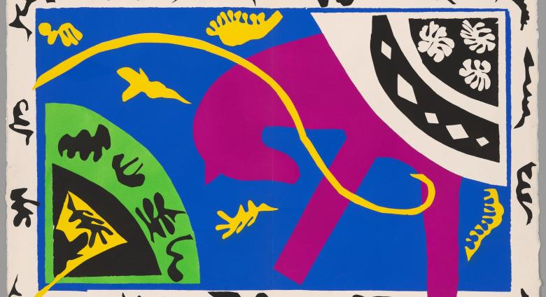 Henri Matisse, Printed by Edmond Vairel, Published by Tériade for Éditions Verve. Horse, Rider, and Clown from Jazz, 1947. Simeon B. Williams Fund. © 2025 Succession H. Matisse / Artists Rights Society (ARS), New York.