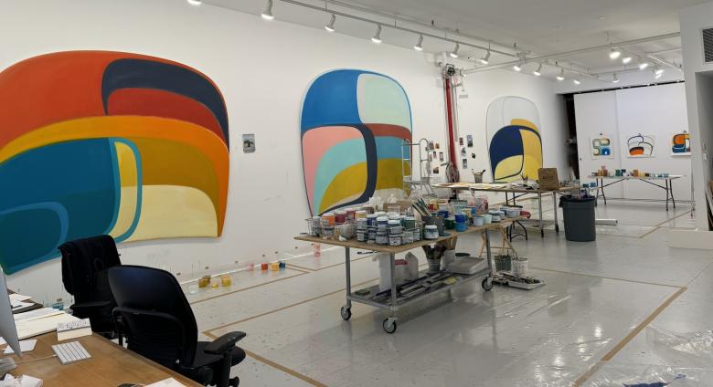 Joanna Pousette-Dart's studio, with paintings and works on paper in progress for her recent exhibition Centering at Lisson Gallery in New York.
