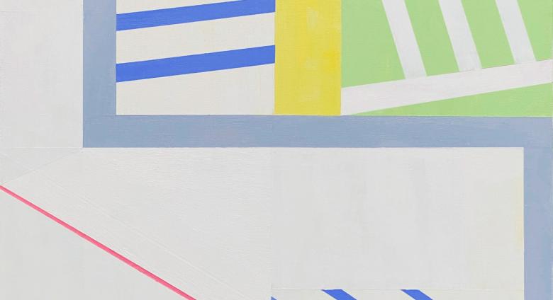 Eveline Luppi abstract geometric painting in blue, pale green, and yellow