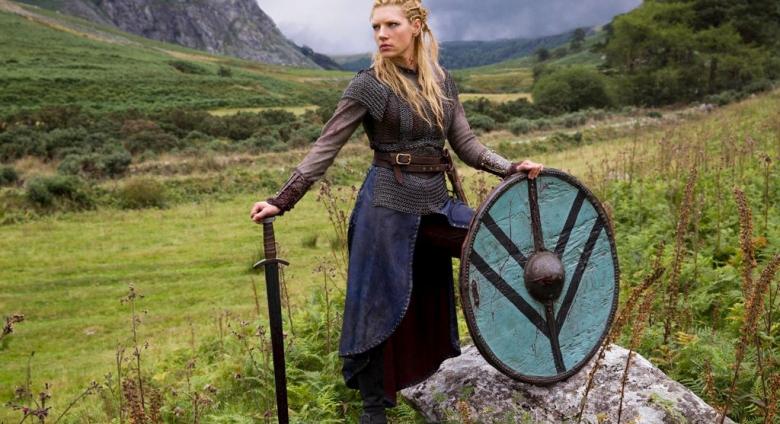 Katheryn Winnick as Lagertha from the popular History Channel show Vikings. Characters such as Lagertha exemplify the modern fascination with Viking warrior women, also known as Shield Maidens. Though dramatized for TV by Winnick, Lagertha is thought to be a historical individual known mainly through Norwegian folktales and the Danish history written in the 12th century CE by Saxo Grammaticus.