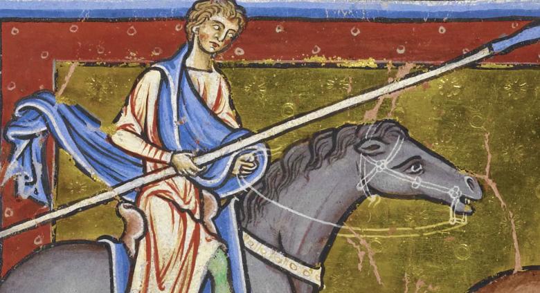 illuminated book image man on horse with spear