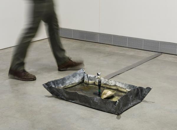 Marisa Merz, Fontana (Fountain), 2007. Lead, motor, stone, water and copper wire, 7 1/16 × 31 1/2 × 21 5/8 inches. Courtesy the Collection of Leo Katz.