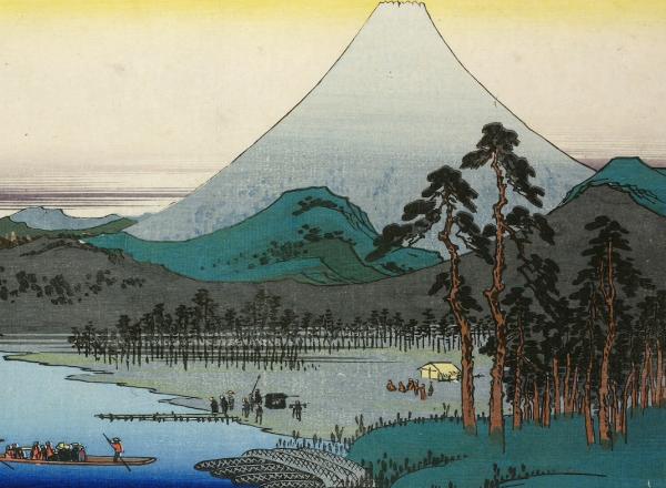 Ferry on the Fuji River, Suruga Province from Famous Places in Japan, c. 1832, By Utagawa Hiroshige (1797—1858), Colour-woodblock print