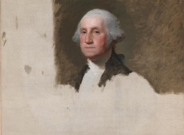 Gilbert Stuart, George Washington (The Athenaeum Portrait), April 12, 1796. Oil on canvas. 47.99 x 37 in. Collection National Portrait Gallery.