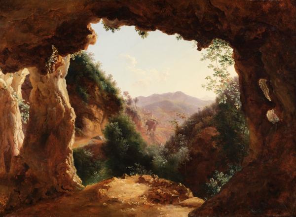 painting of Grotto in a Rocky Landscape by Louise-Joséphine Sarazin de Belmont, 