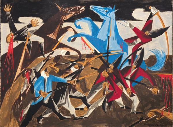Panel 8, 1954, from Struggle: From the History of the American People shows figures battling on horses