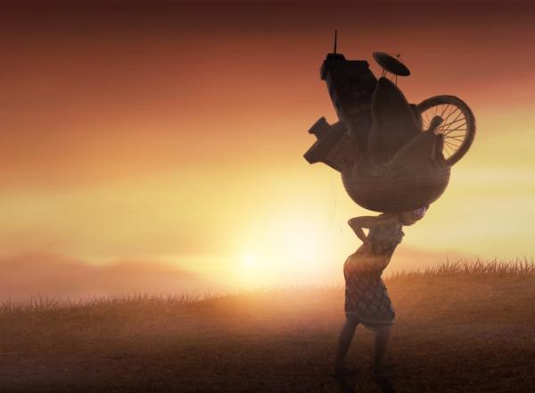 Wangechi Mutu,The End of carrying All, 2015 (still). 3-channel animated video, color, sound, 10:45 min.