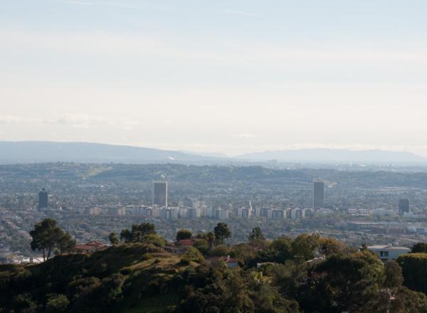 A view of Los Angeles looking toward Miracle Mile where LACMA’s buildings are. Source.