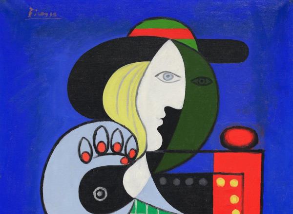 Pablo Picasso, Femme à la montre, 1932. Detail of face. Oil on canvas. 51 ¼ x 38 inches. 