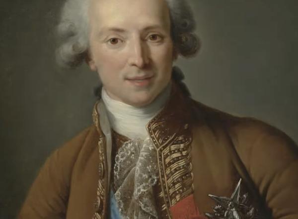 Detail of portrait of wealthy man sitting in chair