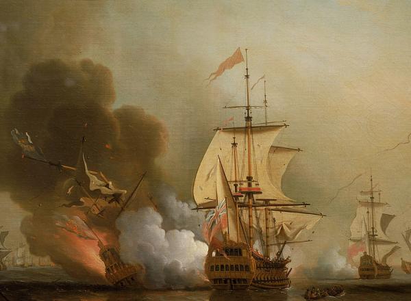 Samuel Scott, Wager's Action off Cartagena, 28 May 1708, before 1772. Oil on canvas 33.9 x 8.9 in. National Maritime Museum, Greenwich, London.