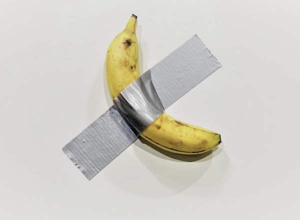 Artist Maurizio Cattelan's duct taped banana to a wall