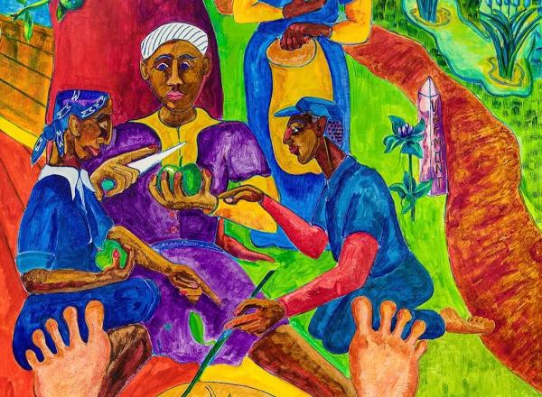 Detail from the Mural The Underground Railroad, Vermont and the Fugitive Slave, Entering Vermont in 1855, memory of Harriet Tubman and Sojourner Truth
