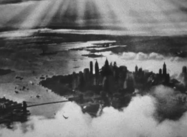View of NYC from above, vintage black and white photo