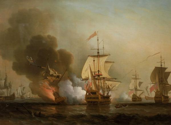 Samuel Scott, Wager's Action off Cartegena, 28 May 1708, oil on canvas, before 1772, National Maritime Museum