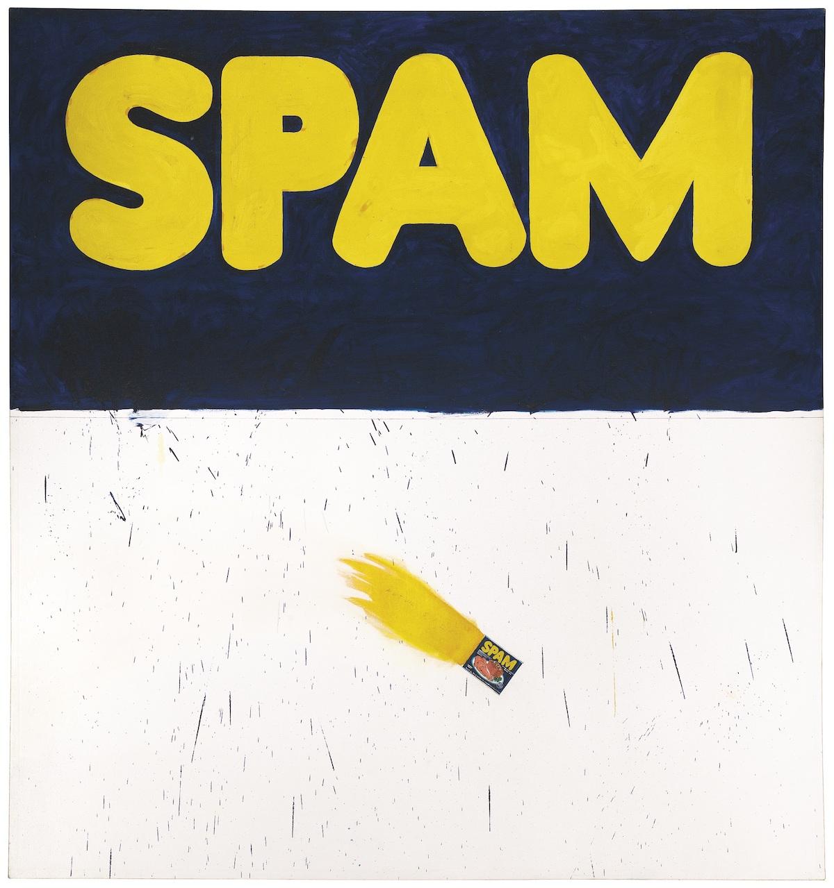 Ed Ruscha. Actual Size. 1962. Oil on canvas, 67 1/16 × 72 1/16” (170.3 × 183.0 cm). Los Angeles County Museum of Art, anonymous gift through the Contemporary Art Council. © 2023 Edward Ruscha. Photo © Museum Associates/LACMA