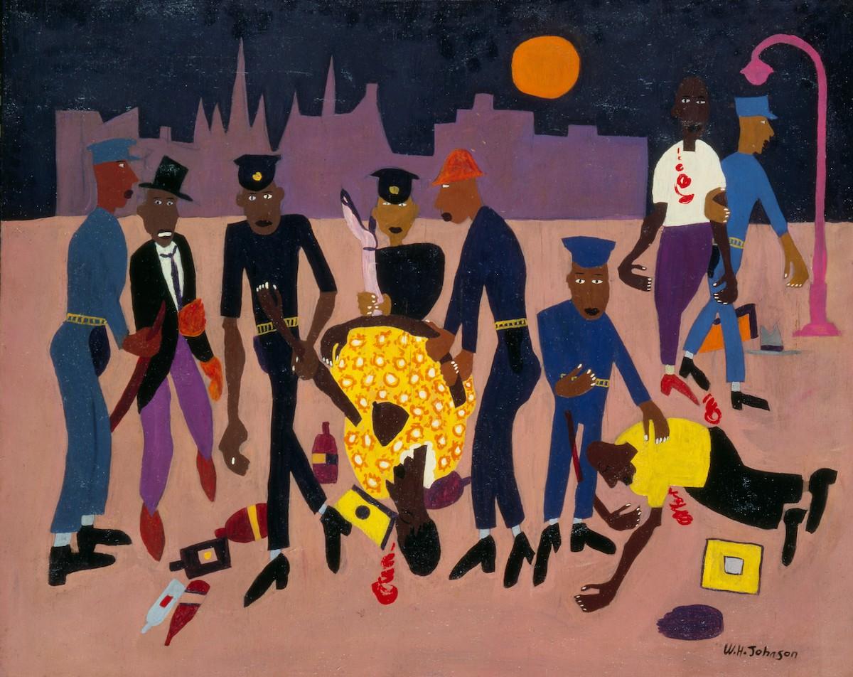 William Henry Johnson (American, 1901–1970), Moon over Harlem, ca. 1943-1944.