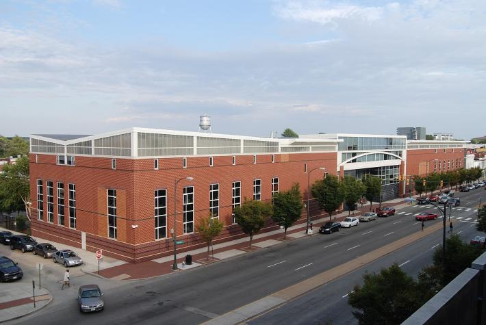 a long modern brick building at Virginia Commonwealth University