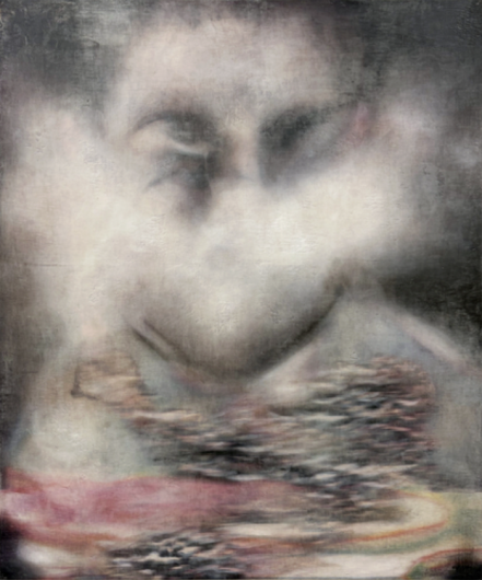 Ángela Leyva, GAN-AB-XII, 2026. 100 x 120 x 5 cm. Oil on linen mounted on wood. Courtesy Croma.
