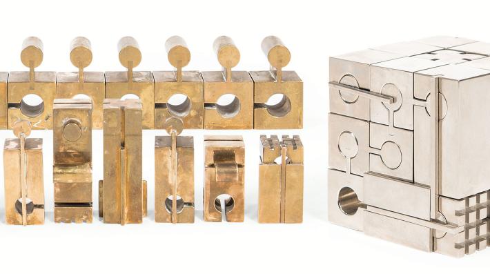 metal chess set that fits together as a square puzzle