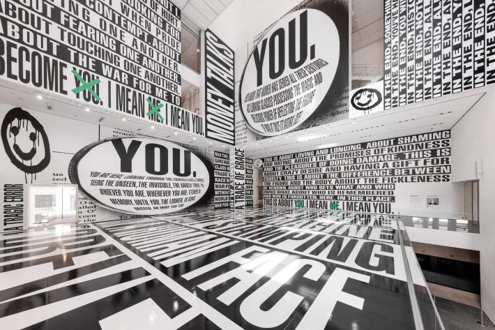 Installation view of Barbara Kruger: Thinking of You. I Mean Me. I Mean You., on view at The Museum of Modern Art, New York from July 16, 2022 – January 2, 2023.