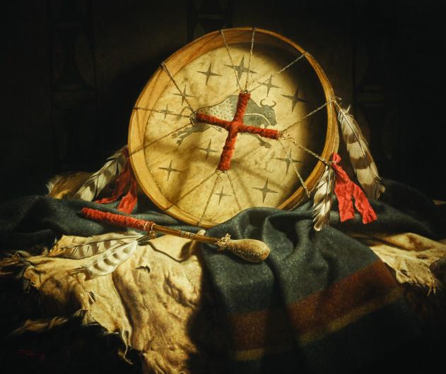 Kyle Polzin still life painting of a native american drum